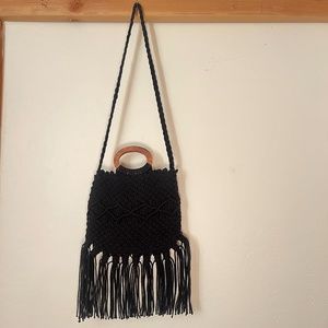 NWT Black Macramé Rachel Zoe Crossbody Crotchet Fringe Bag by Danielle Nicole